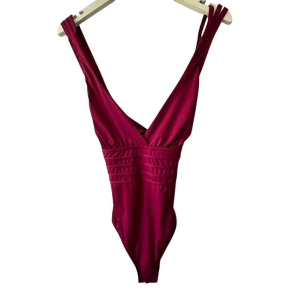 La Blanca Island Cross Back Mio One Piece Swimsuit Maroon Wine Women's 12